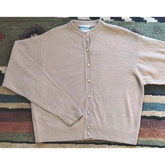 Vintage Pendleton 100% Virgin Wool Sweater Tan Cardigan Women’s XL USA Made EUC - Picture 1 of 13